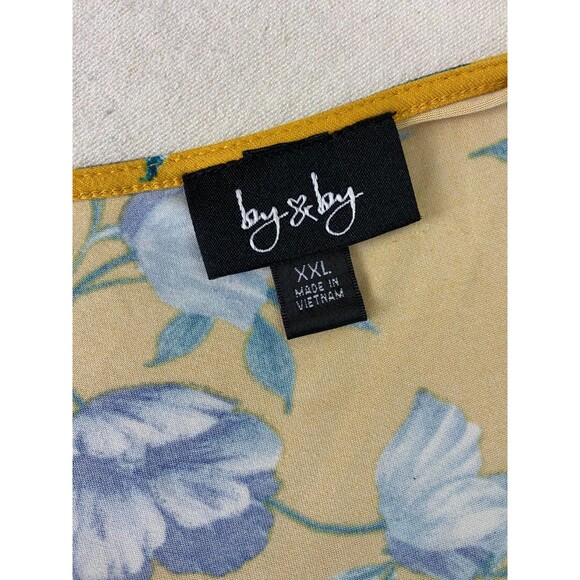 By & By Women's XXL Mustard Yellow Blue Floral Wrap Tie Maxi Dress Stretch HOLE - Picture 3 of 10